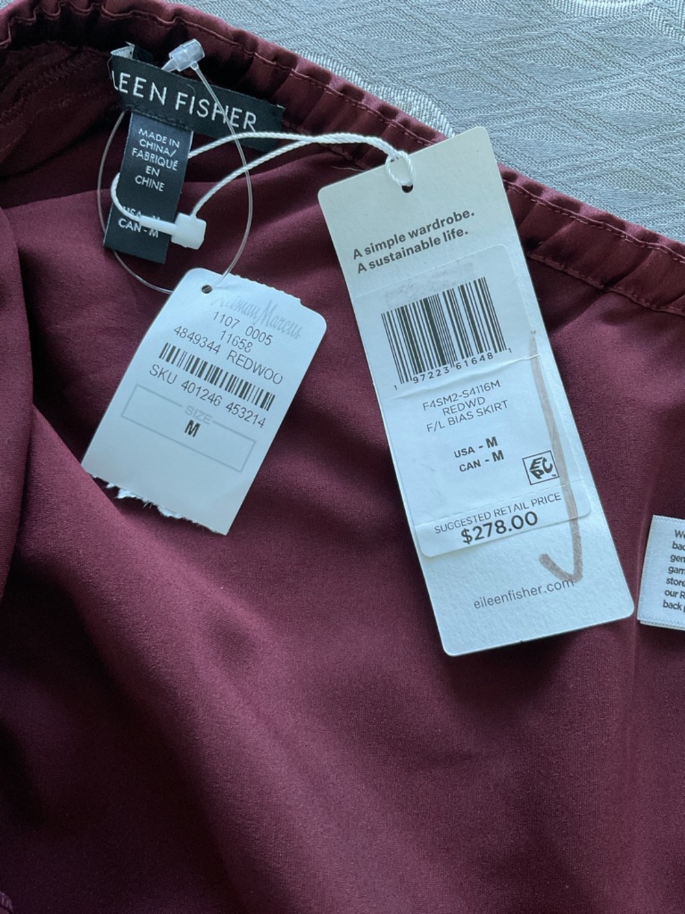 NWT Eileen Fisher silk midi skirt size M Bordeaux color - Picture 3 of 4